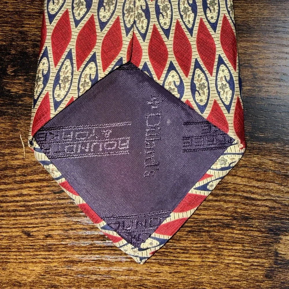 Vintage 1990s Neck Tie Roundtree &‎ York Silk Hand made USA Wide Geometric